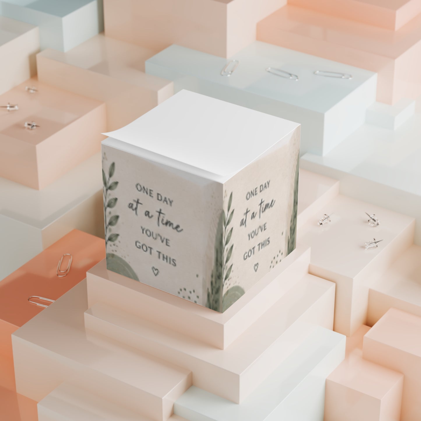 Note Cube — Inspirational "One Day at a Time, You’ve Got This" Sticky Note Block