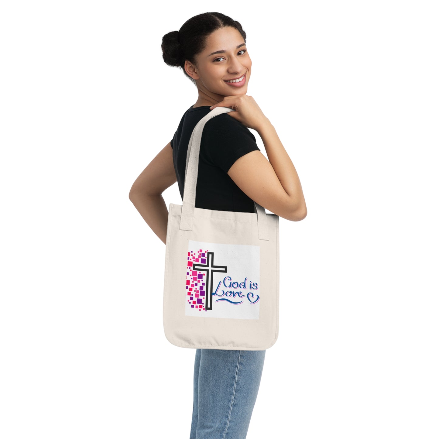 Colorful Cross Canvas Tote Bag, Faithful Carryall for Church & Errands,