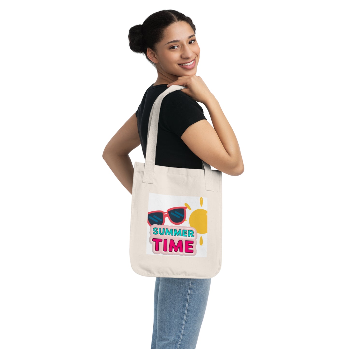 Sunny Canvas Tote Bag, Summer Time Beach Tote, Eco-Friendly Shoulder Bag, Fun