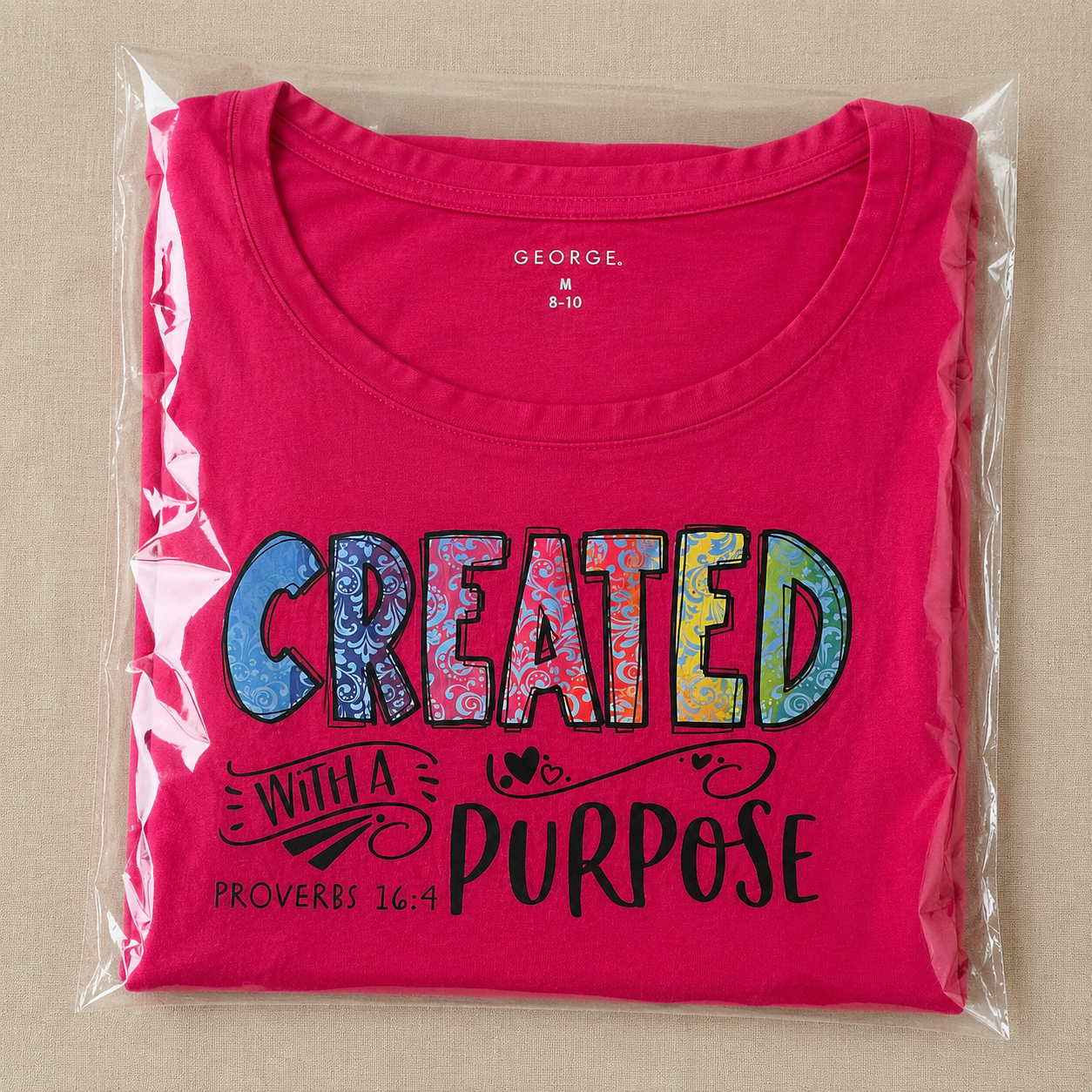 Created With A Purpose Christian Graphic Tee | Women’s Pink Faith Shirt Medium