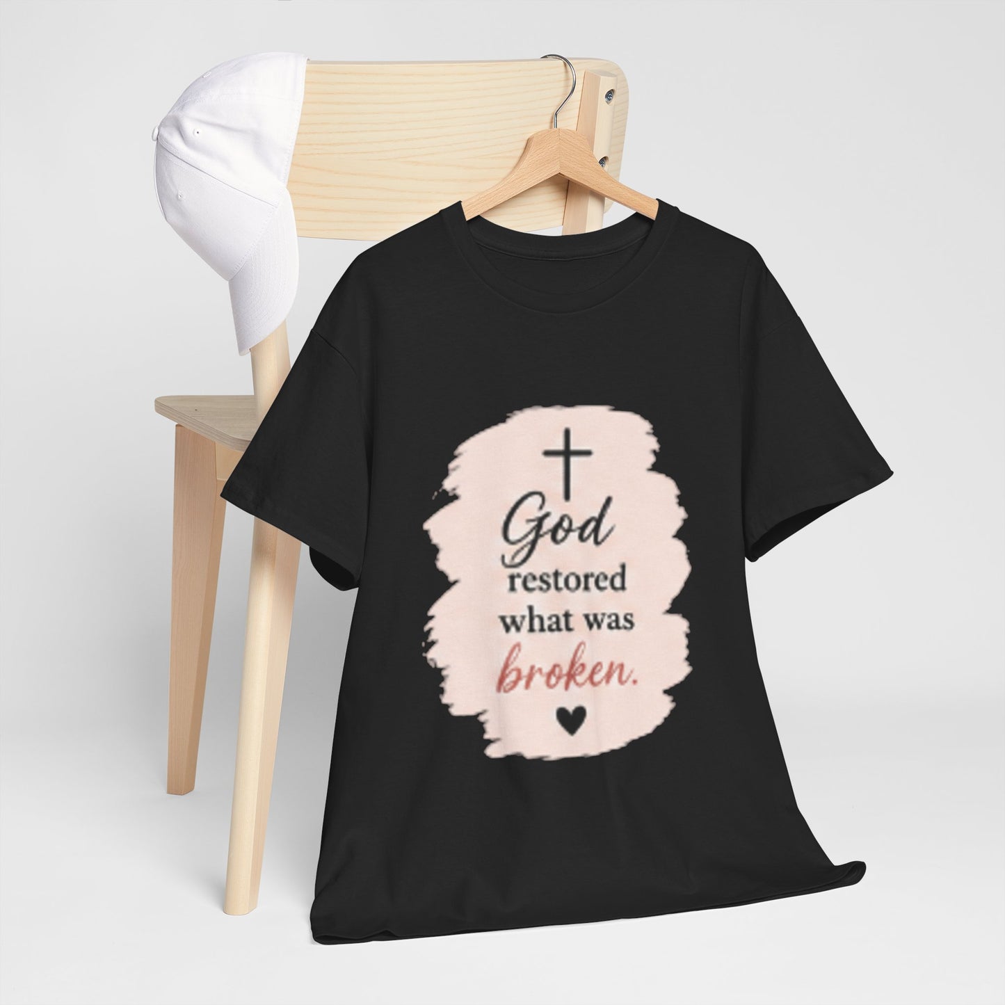 Christian Graphic Tee — "God Restored What Was Broken" Faith T-Shirt