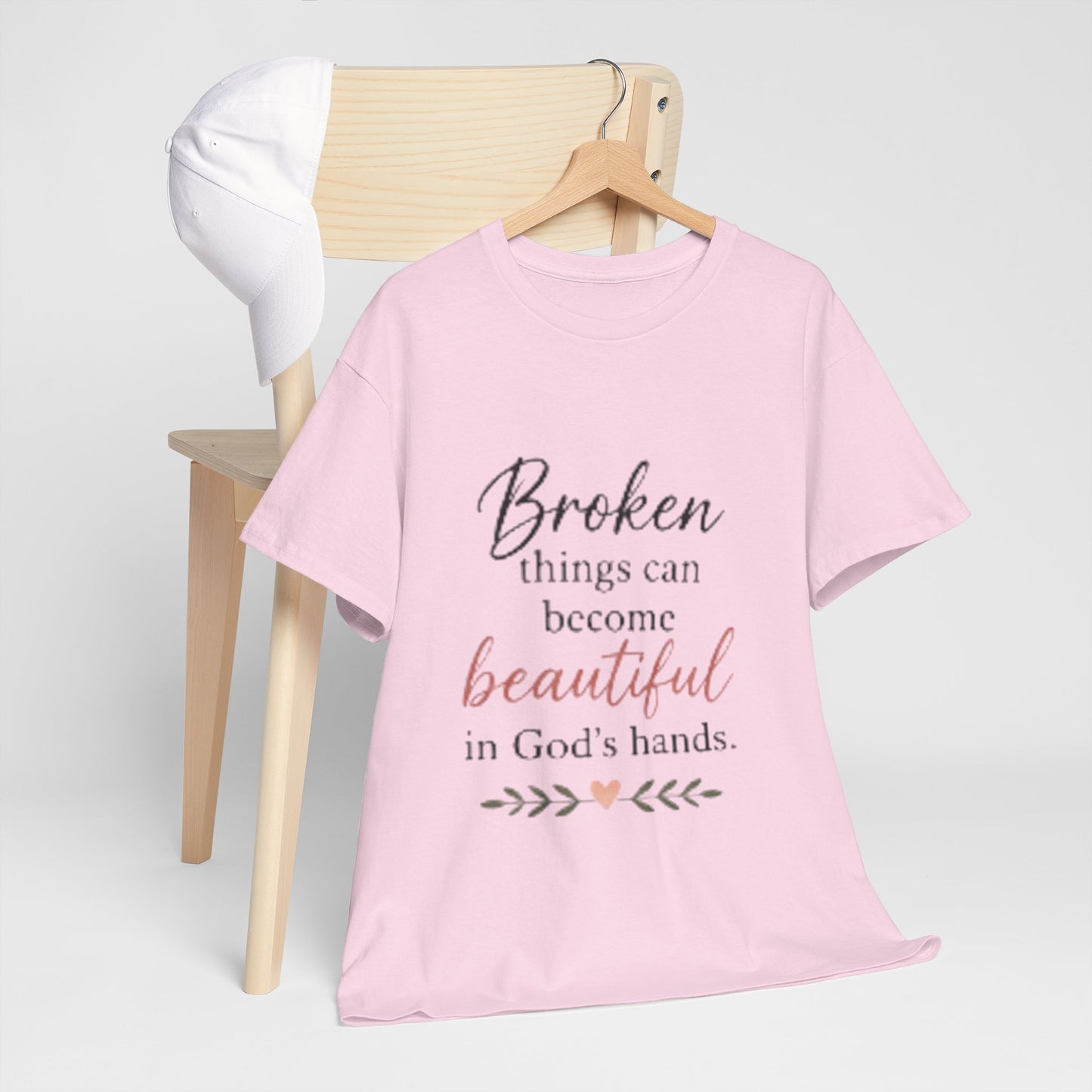 Inspirational Christian Tee — "Broken things can become beautiful in God's hands"