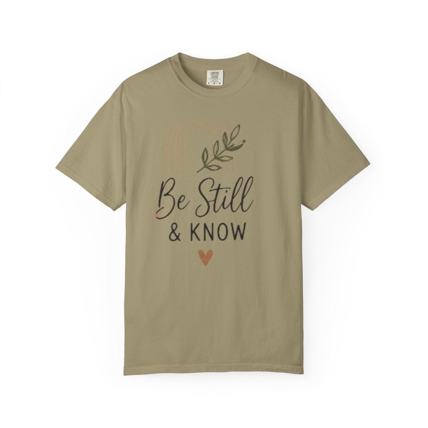 Be Still & Know T-Shirt | Minimal Script Leaf Heart