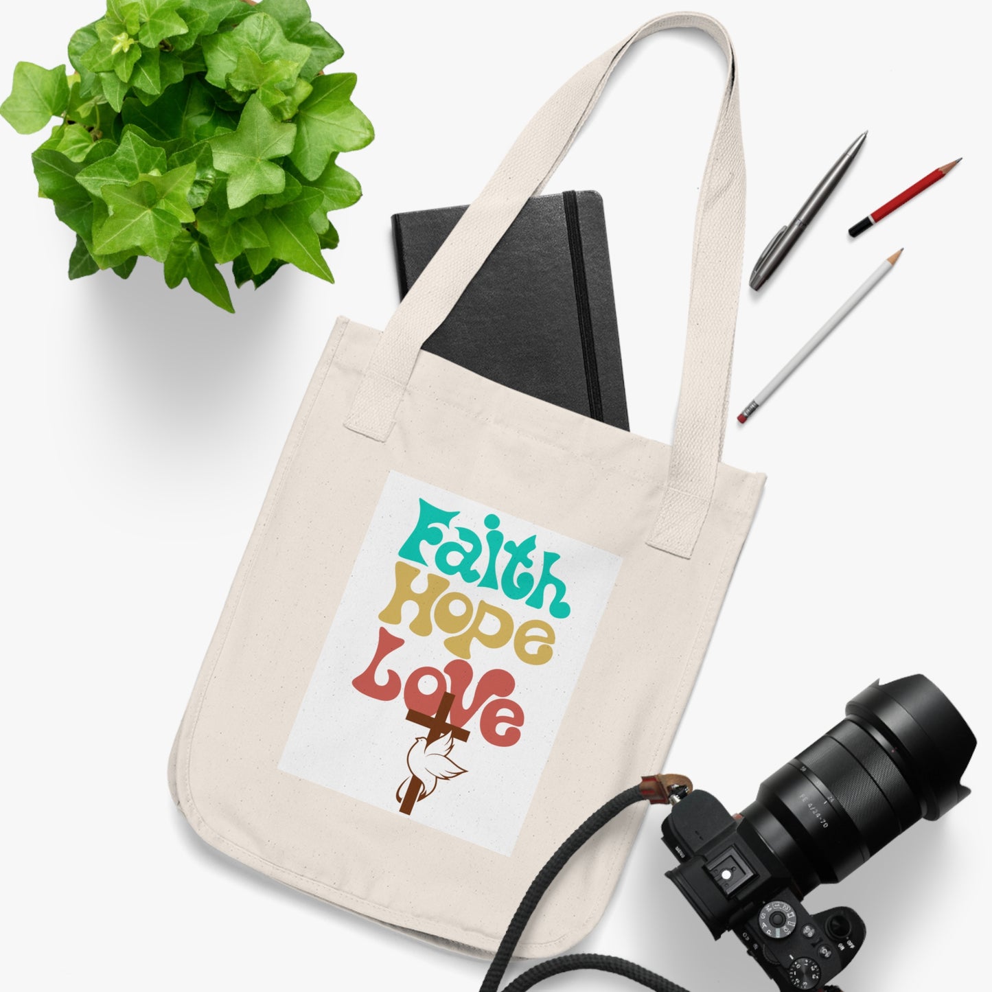 Faith Hope Love Organic Canvas Tote Bag, Eco-Friendly Shopping Bag, Gift [...]