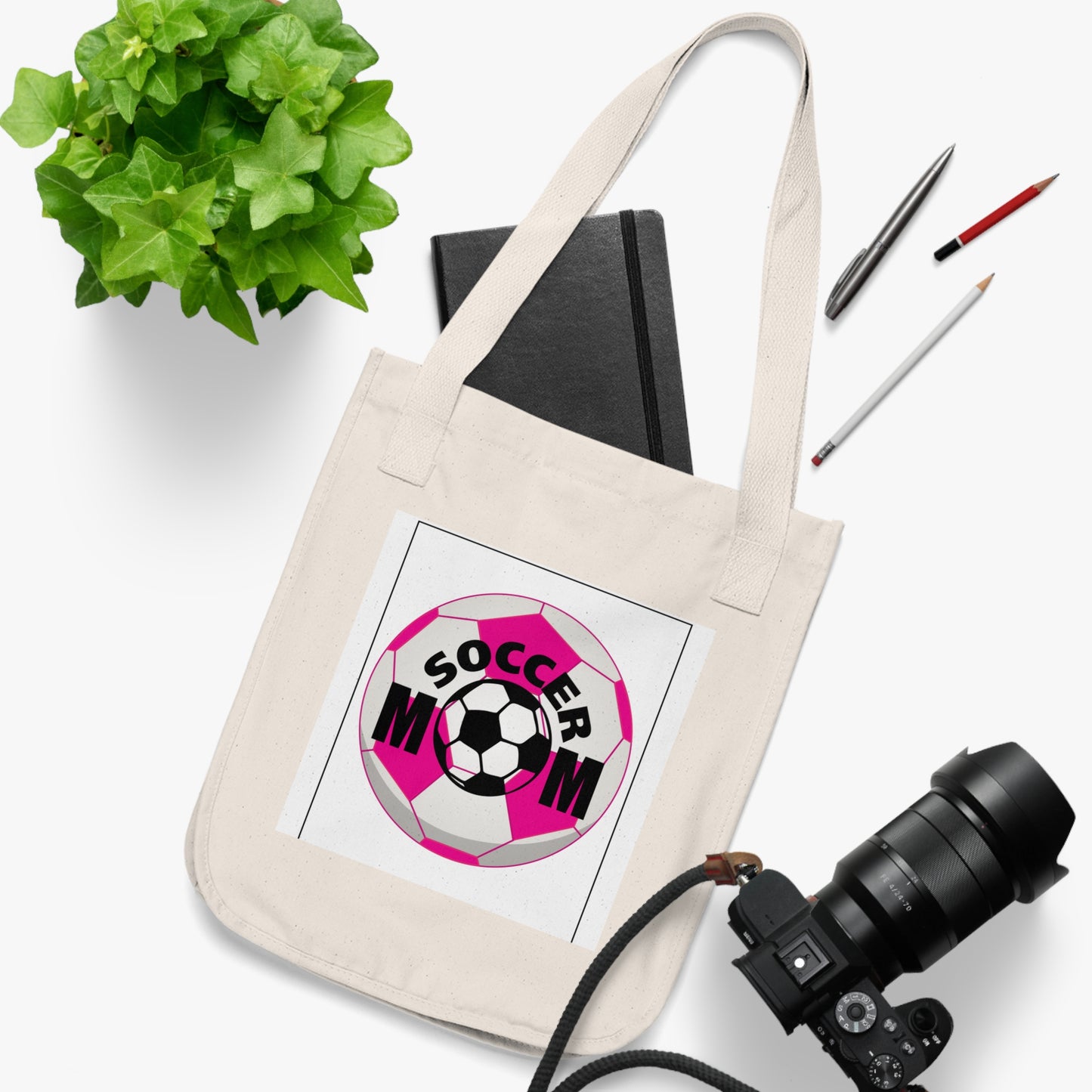 Pink Soccer Ball Canvas Tote Bag, Soccer Mom Gift for Women, Sports Mom