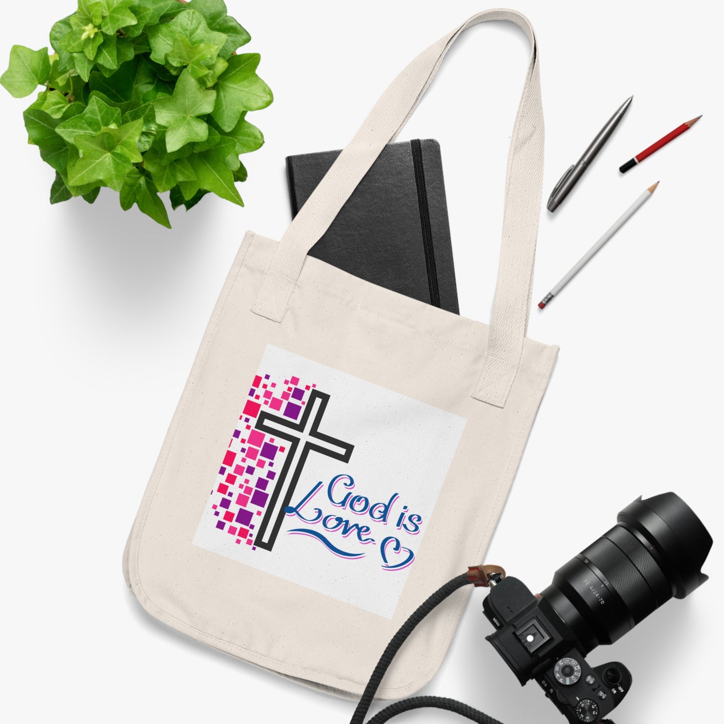 Colorful Cross Canvas Tote Bag, Faithful Carryall for Church & Errands,