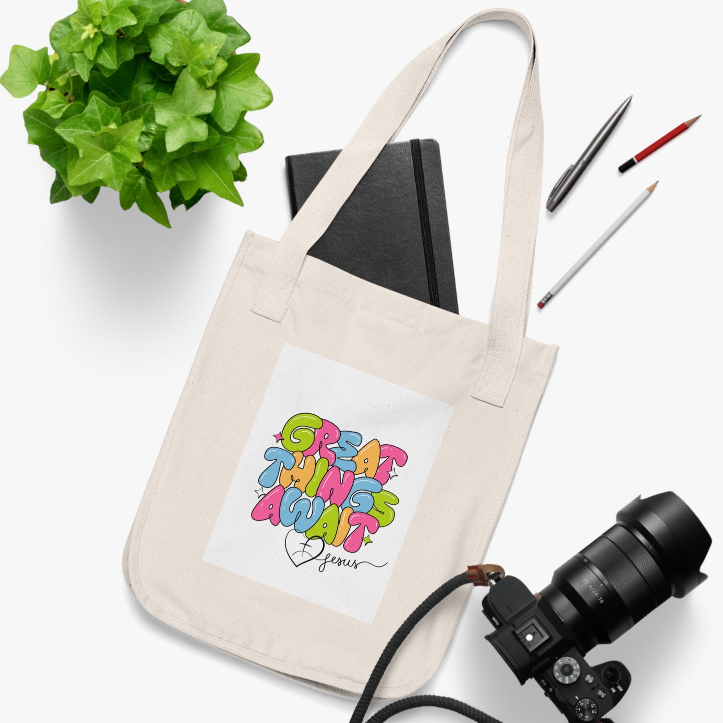 Organic Canvas Tote Bag - Great Things Await, Eco-Friendly Shopping, [...]