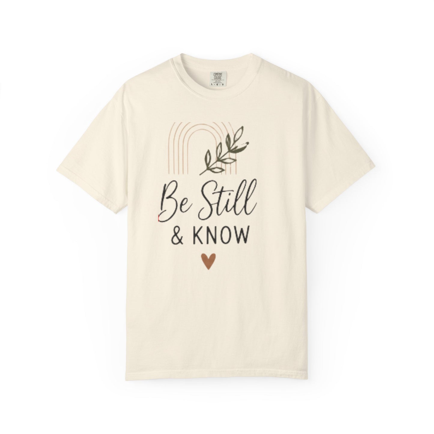 Be Still & Know T-Shirt | Minimal Script Leaf Heart