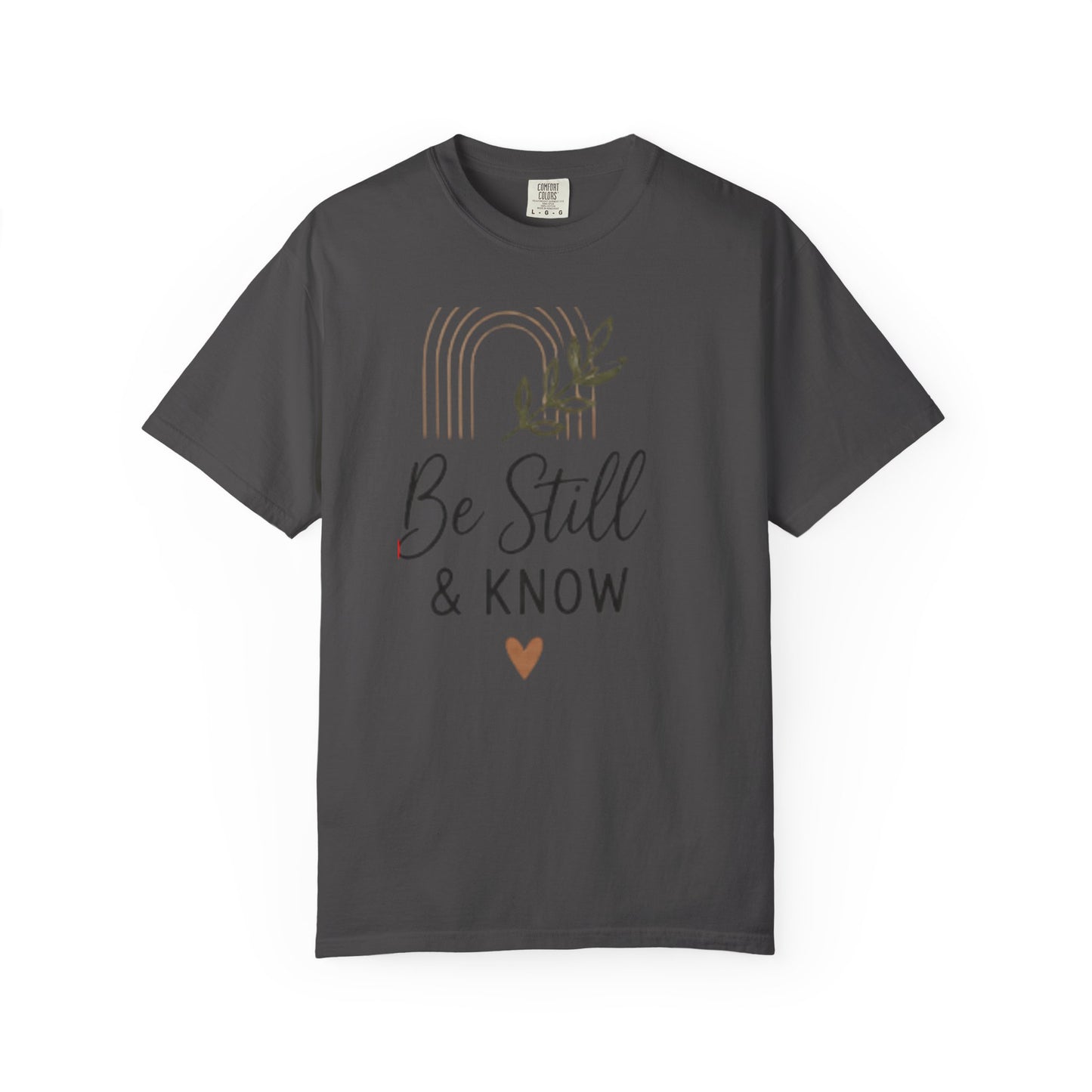 Be Still & Know T-Shirt | Minimal Script Leaf Heart