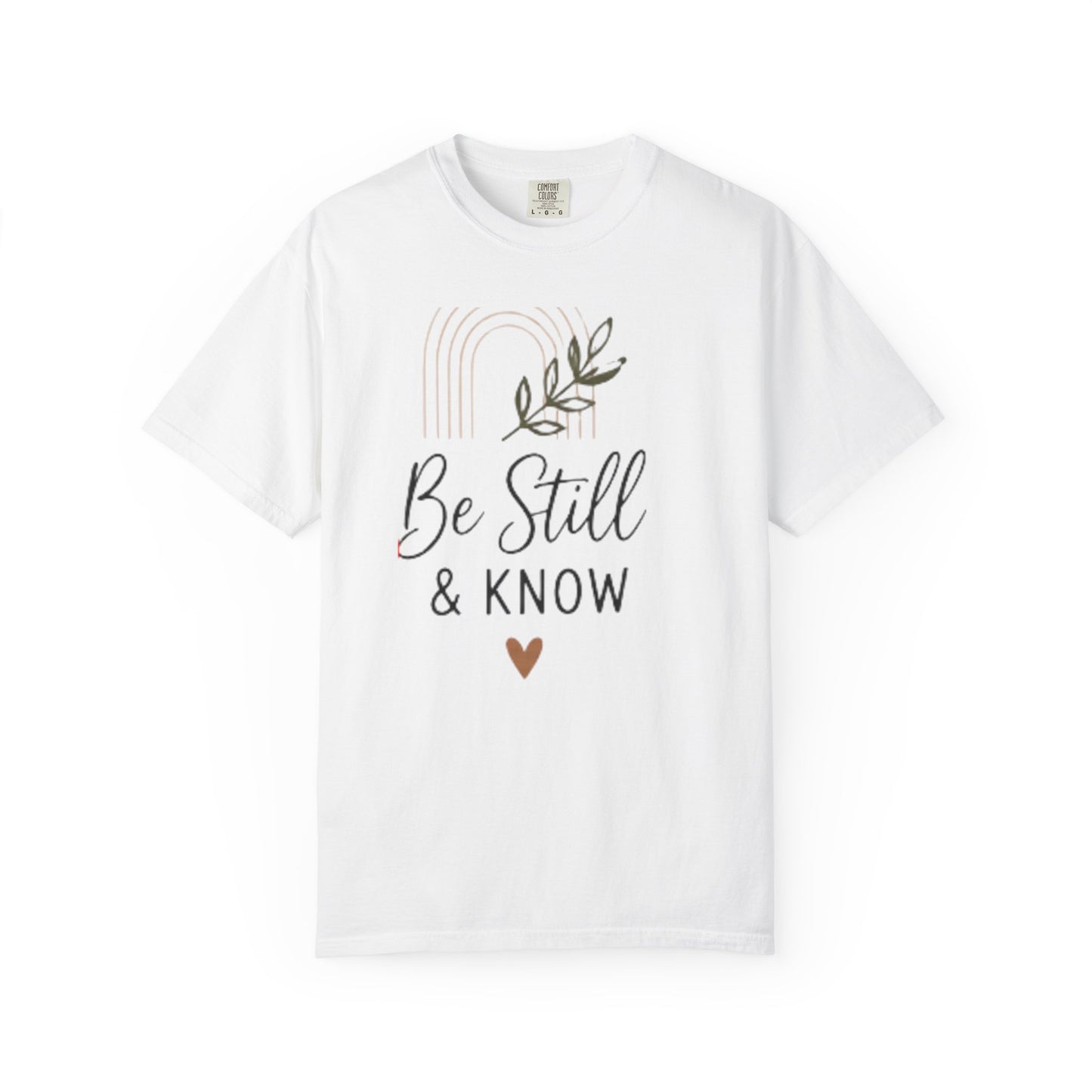 Be Still & Know T-Shirt | Minimal Script Leaf Heart