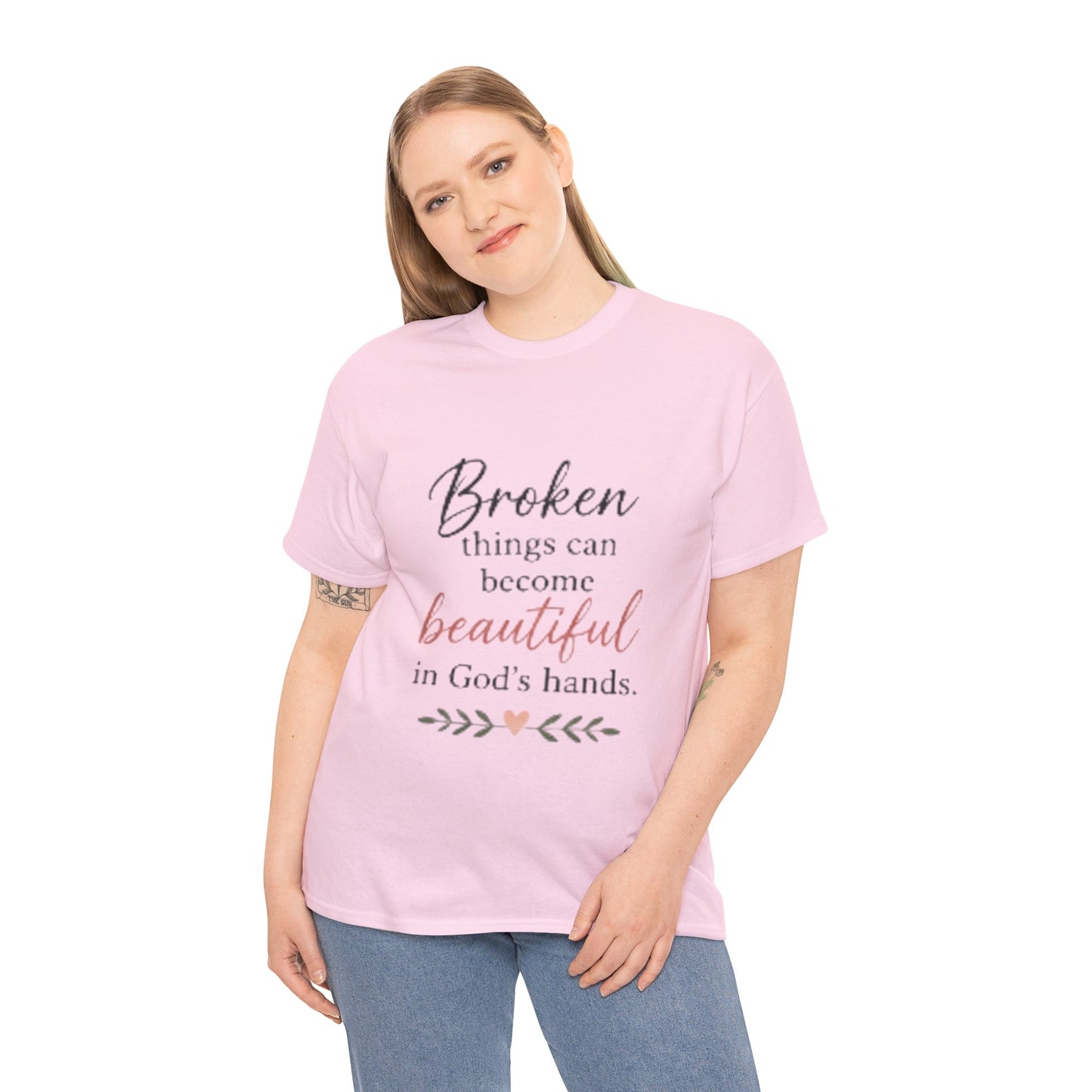 Inspirational Christian Tee — "Broken things can become beautiful in God's hands"