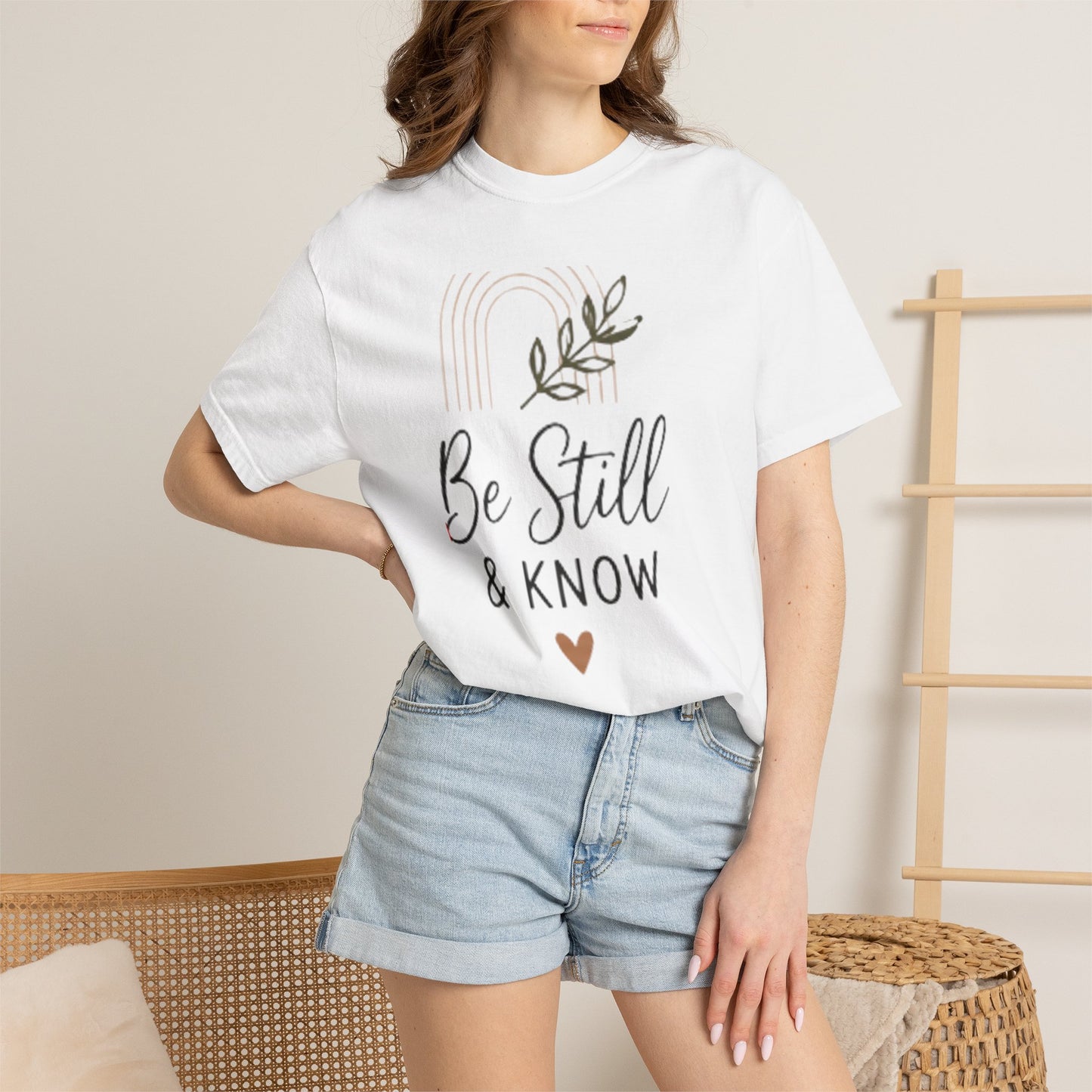 Be Still & Know T-Shirt | Minimal Script Leaf Heart