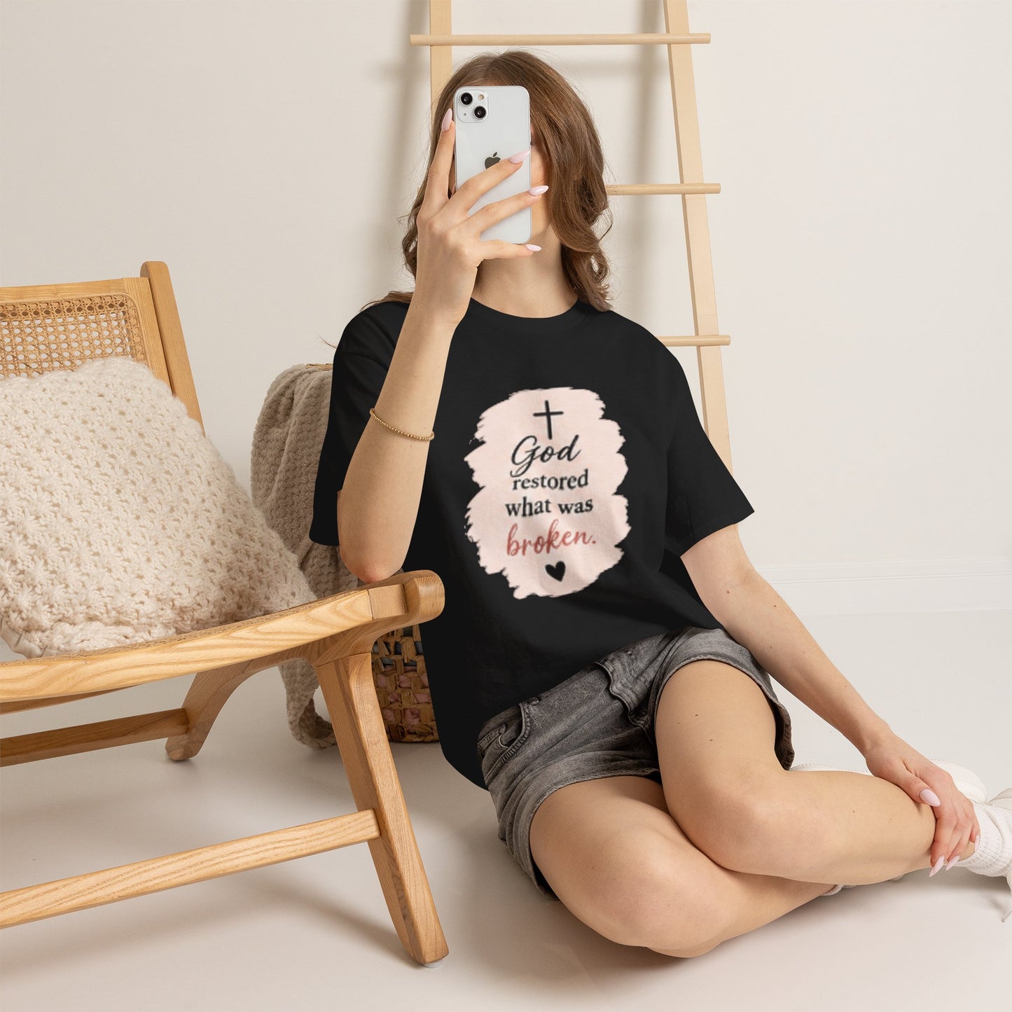 Christian Graphic Tee — "God Restored What Was Broken" Faith T-Shirt