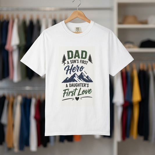 Dad T-Shirt "A Son's First Hero, A Daughter's First Love" – Father's Day Gift