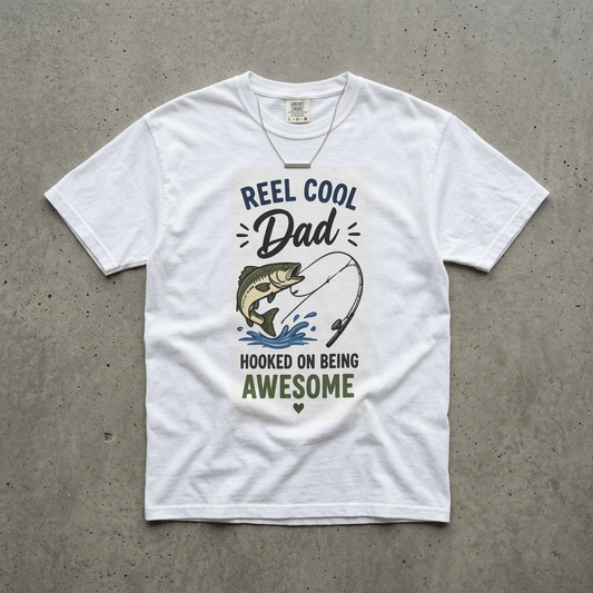 Fishing Dad T‑Shirt — “Reel Cool Dad: Hooked on Being Awesome” Father’s Day Tee