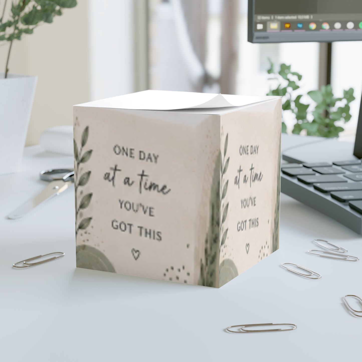 Note Cube — Inspirational "One Day at a Time, You’ve Got This" Sticky Note Block