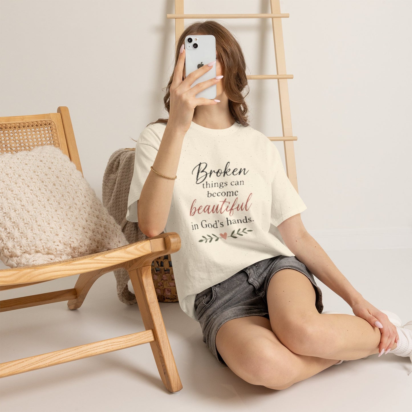 Inspirational Christian Tee — "Broken things can become beautiful in God's hands"