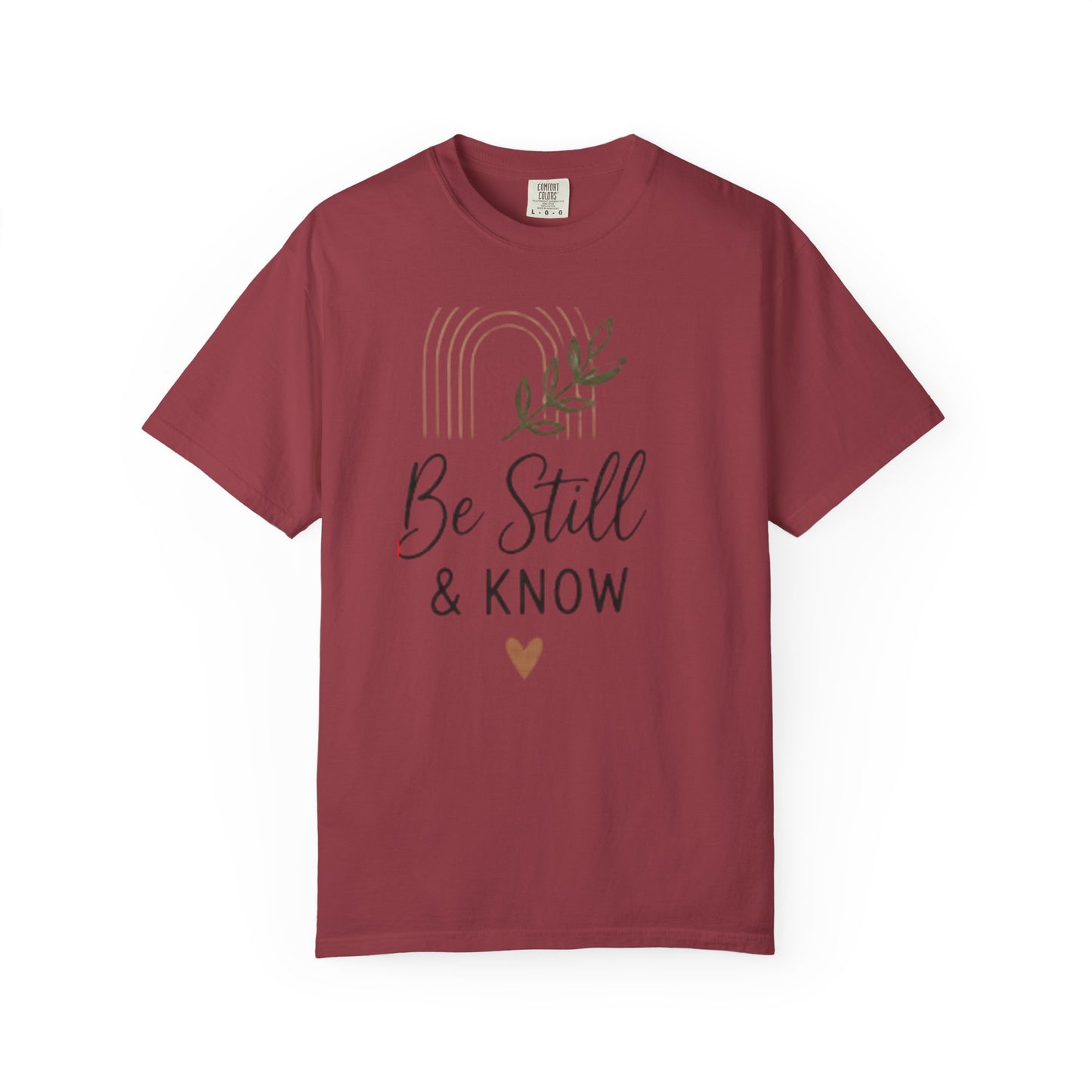 Be Still & Know T-Shirt | Minimal Script Leaf Heart