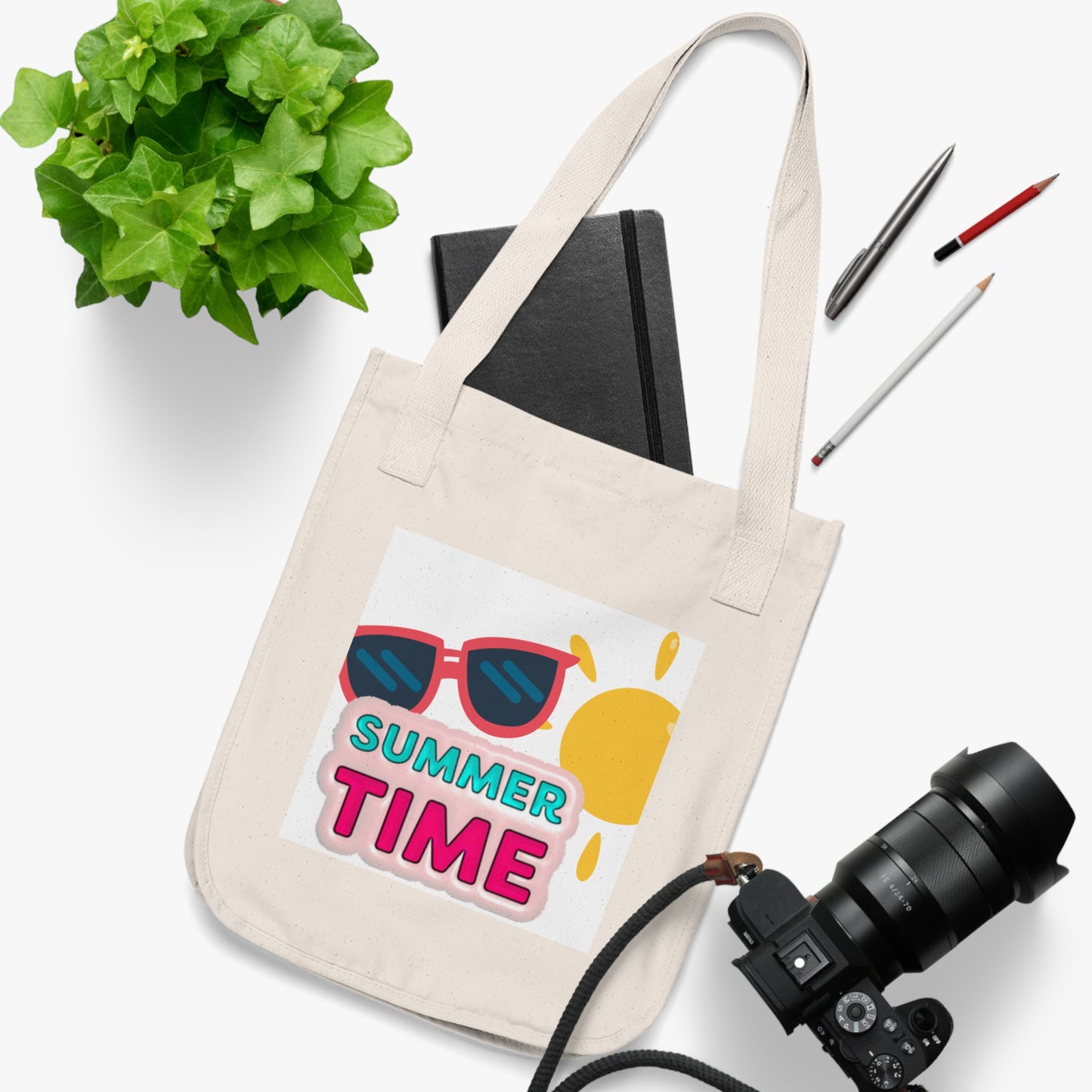 Sunny Canvas Tote Bag, Summer Time Beach Tote, Eco-Friendly Shoulder Bag, Fun