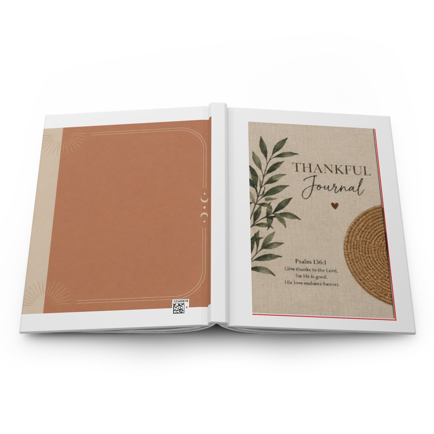 Thankful Journal Hardcover — Gratitude Journal with Psalm 136:1 Rustic Botanical Cover