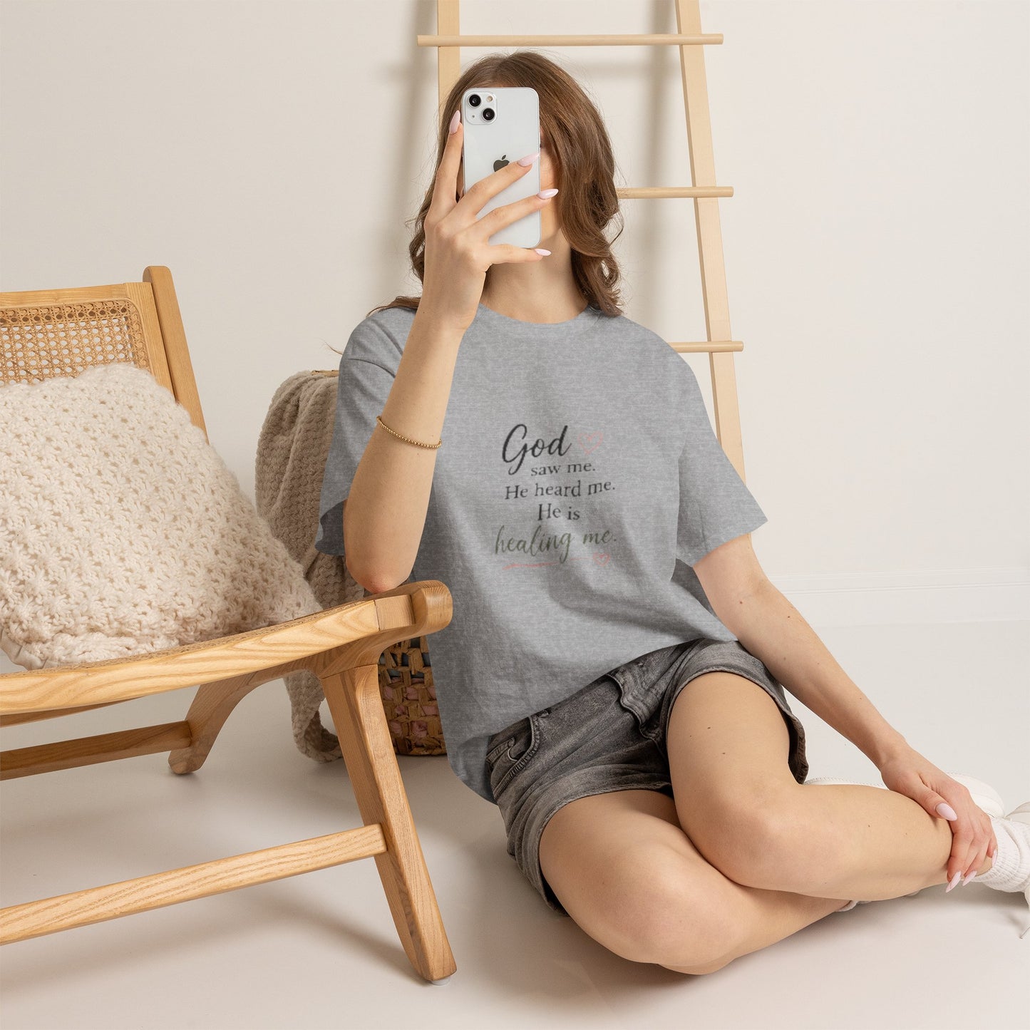 Christian T-Shirt — "God saw me. He heard me. He is healing me." Inspirational Faith Tee
