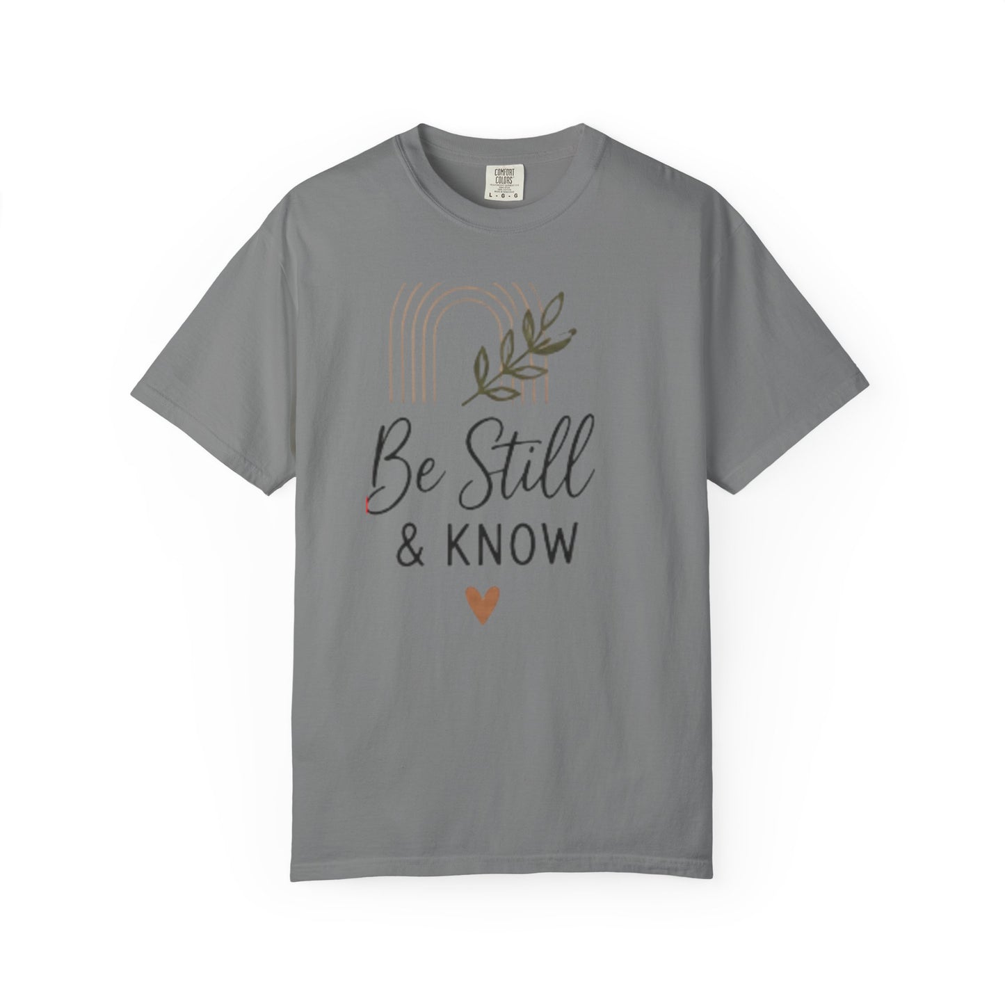Be Still & Know T-Shirt | Minimal Script Leaf Heart