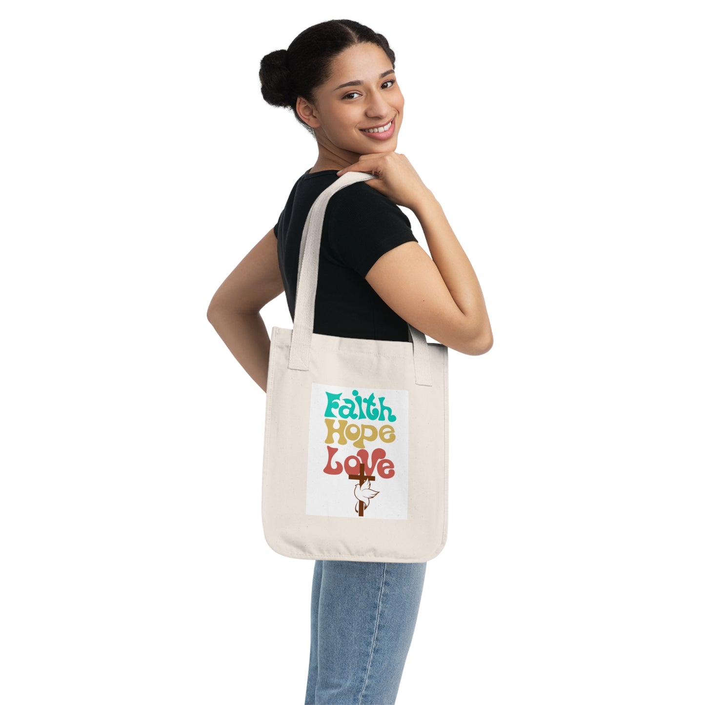 Faith Hope Love Organic Canvas Tote Bag, Eco-Friendly Shopping Bag, Gift [...]