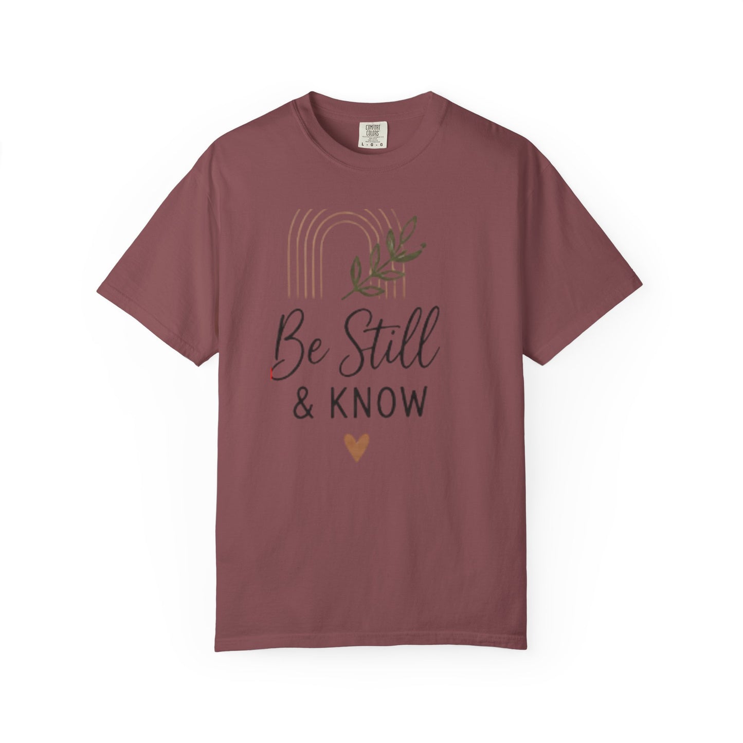 Be Still & Know T-Shirt | Minimal Script Leaf Heart