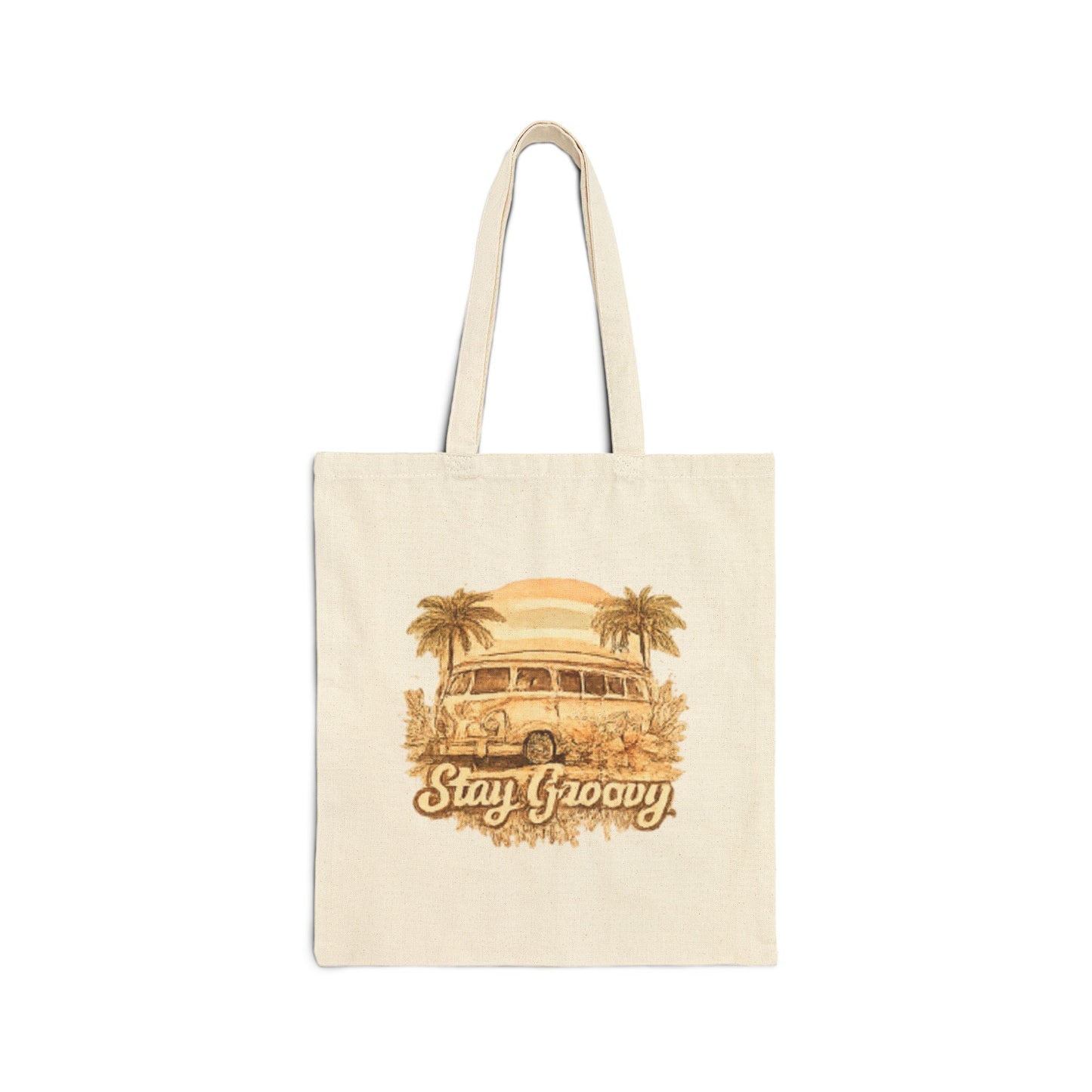 Stay Groovy Canvas Tote — Retro VW Bus Beach Tote Bag