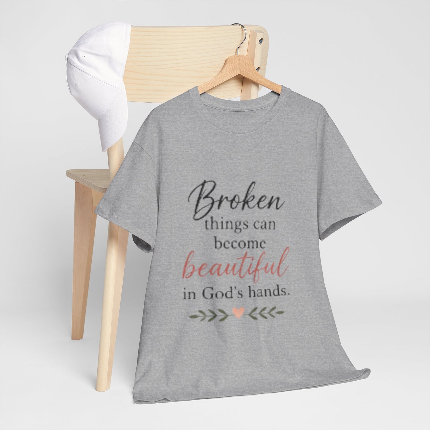 Inspirational Christian Tee — "Broken things can become beautiful in God's hands"