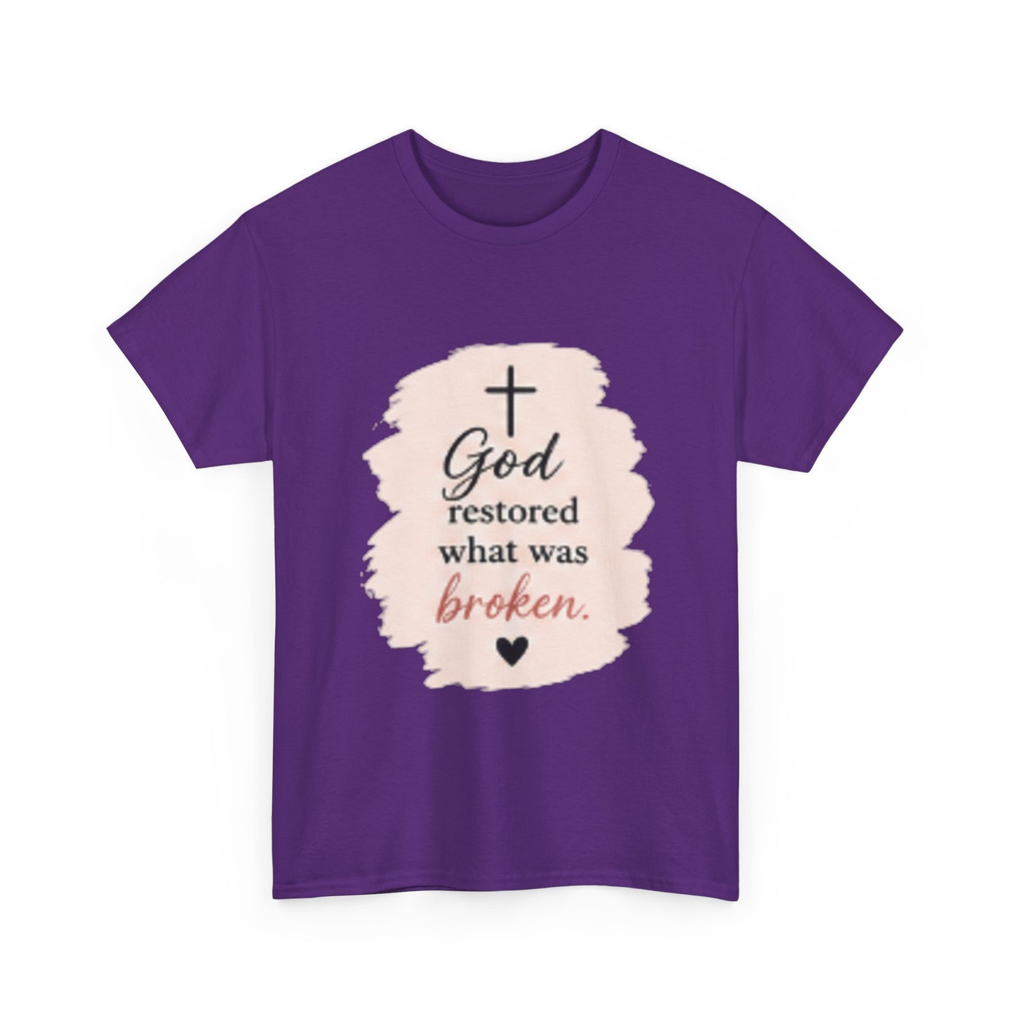 Christian Graphic Tee — "God Restored What Was Broken" Faith T-Shirt