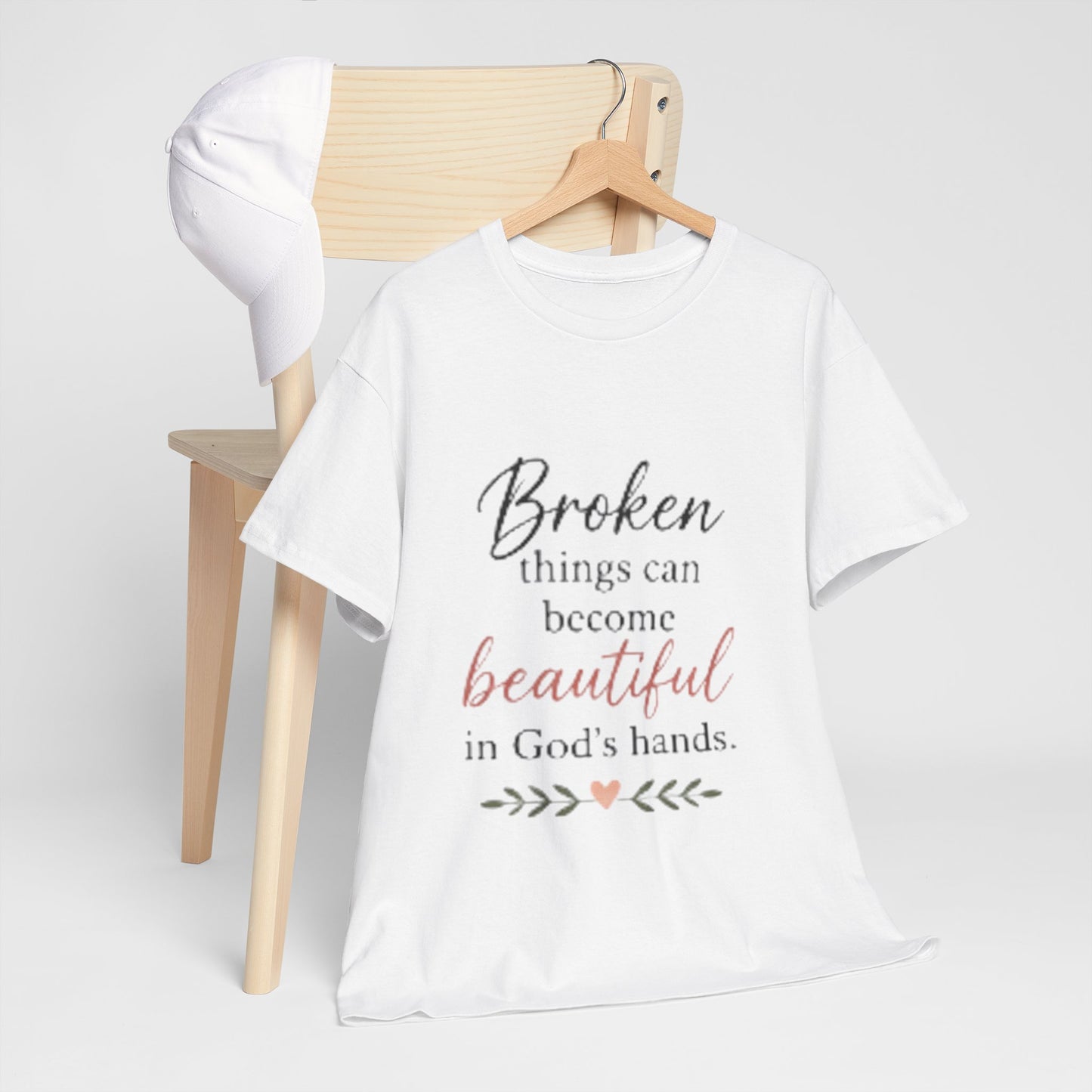 Inspirational Christian Tee — "Broken things can become beautiful in God's hands"