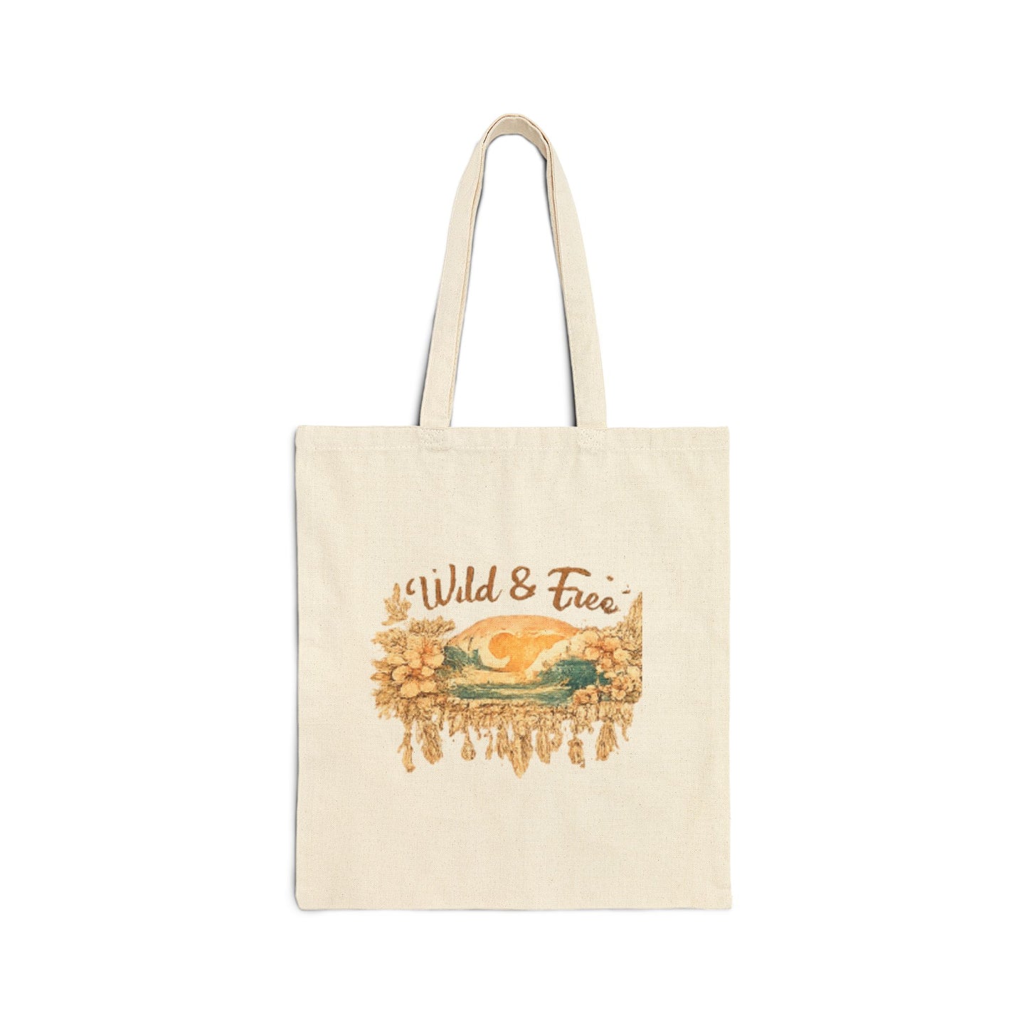 Wild & Free Canvas Tote Bag — Boho Nature Sunset Grocery & Beach Bag