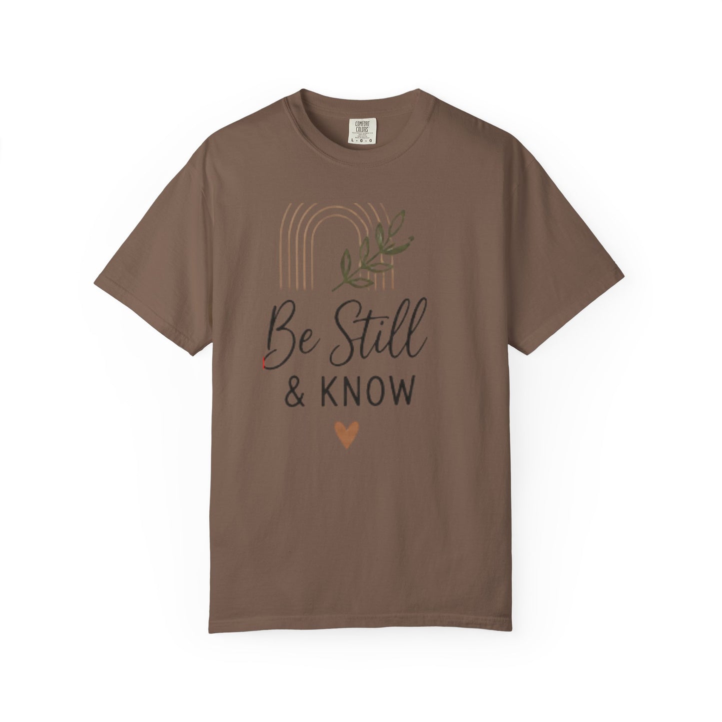 Be Still & Know T-Shirt | Minimal Script Leaf Heart