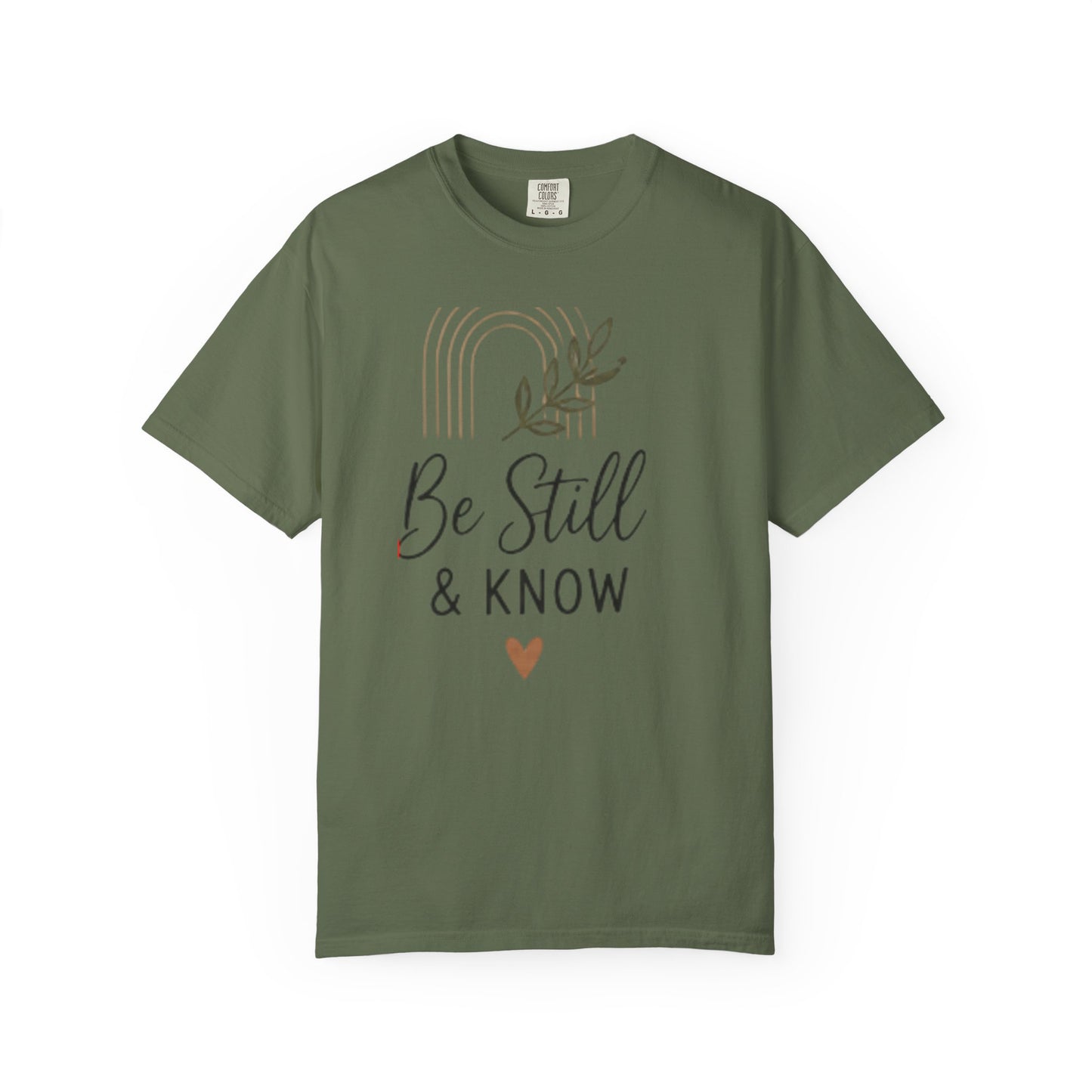 Be Still & Know T-Shirt | Minimal Script Leaf Heart