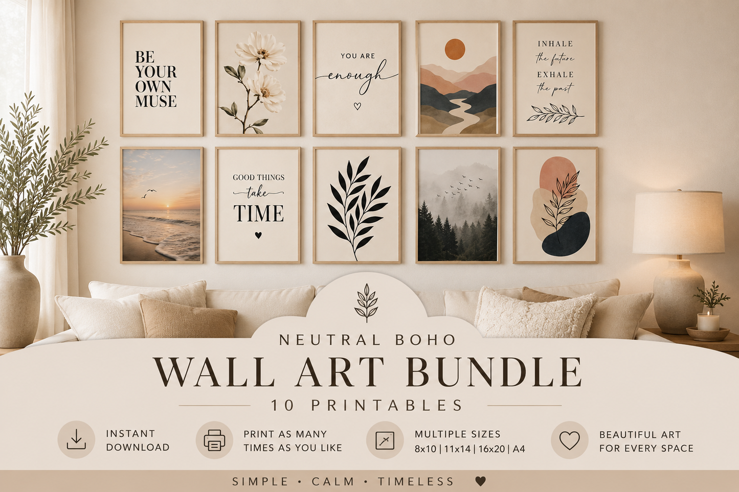 Neutral Boho Printable Wall Art Bundle | 10 Instant Download Prints