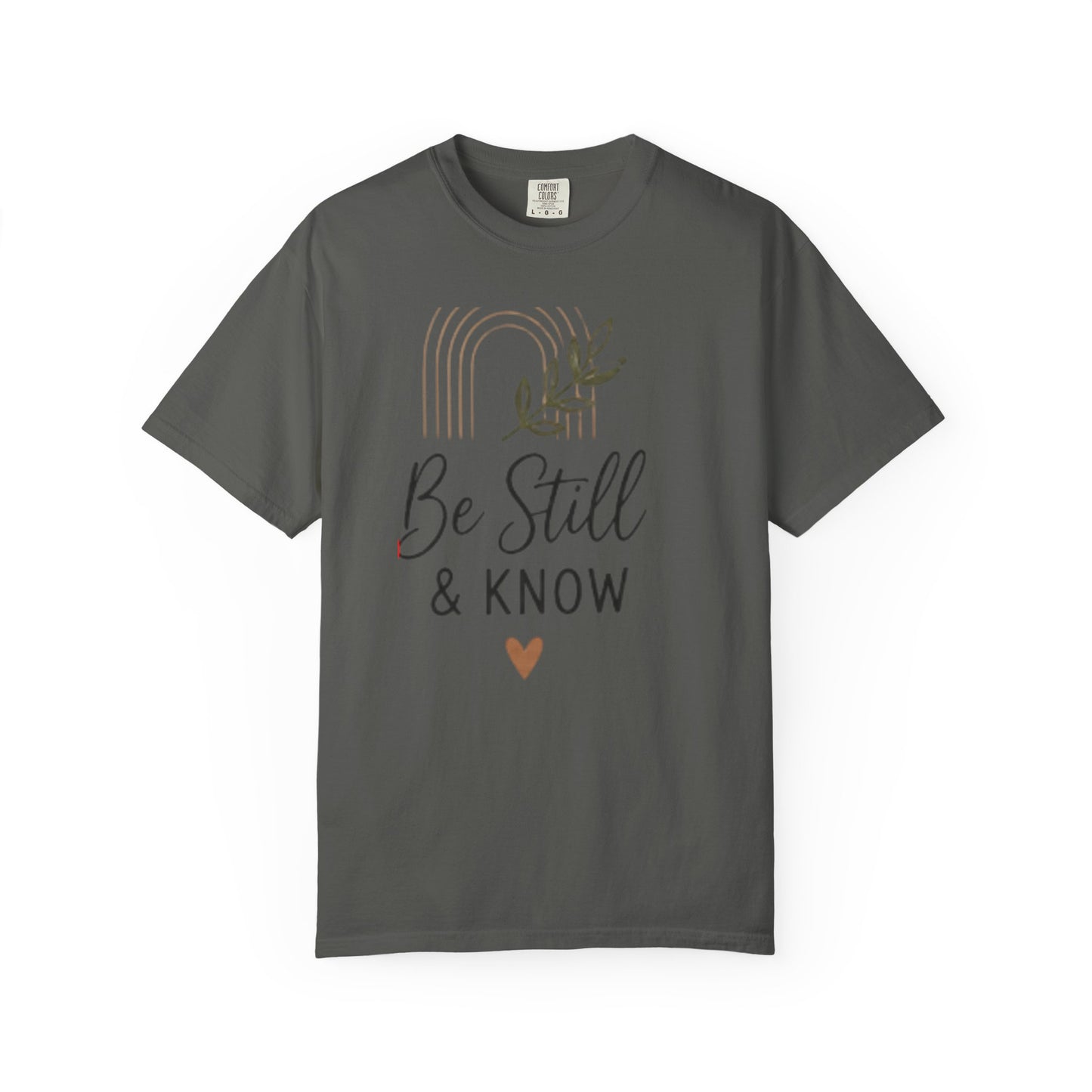 Be Still & Know T-Shirt | Minimal Script Leaf Heart