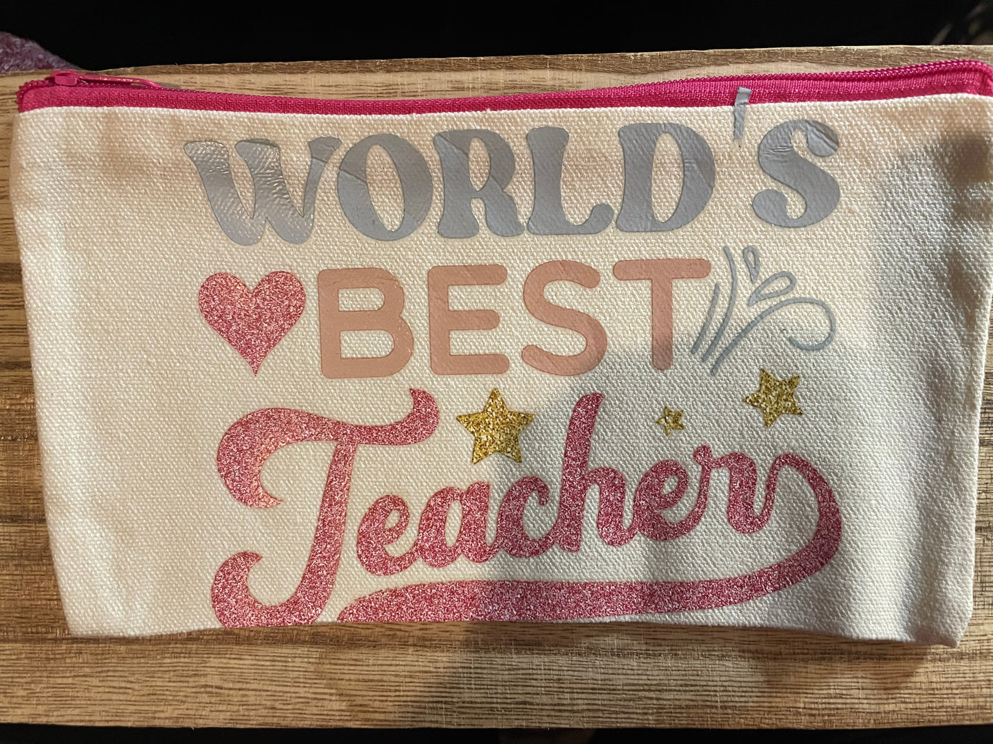 World's Best Teacher Zipper Canvas Pencil Pouch