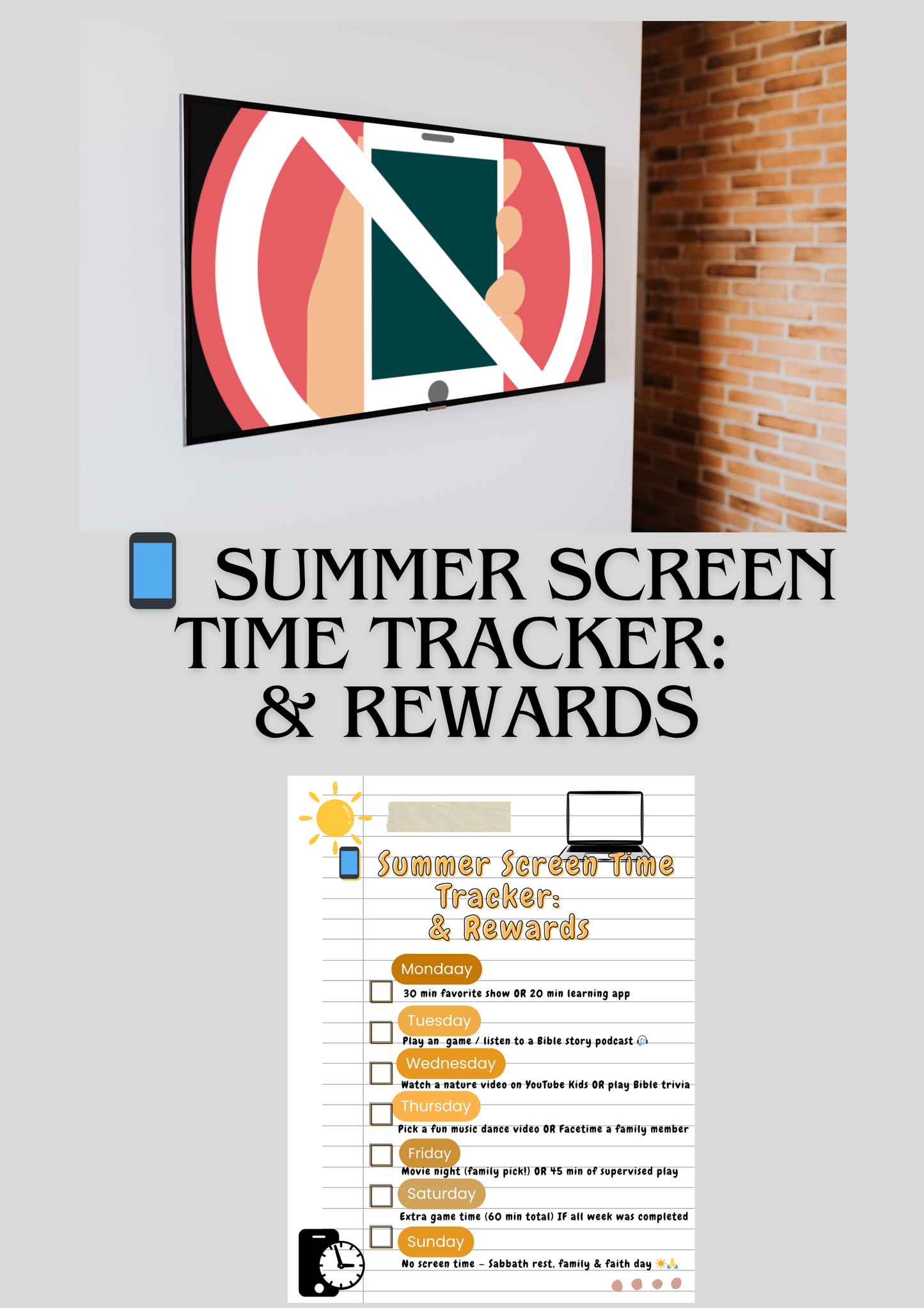 📱 Summer Screen Time Tracker: & Rewards Digital Download Checklist