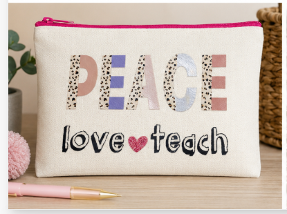 Peace Love Teach Zipper Canvas Pencil Pouch