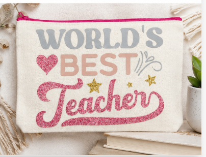 World's Best Teacher Zipper Canvas Pencil Pouch