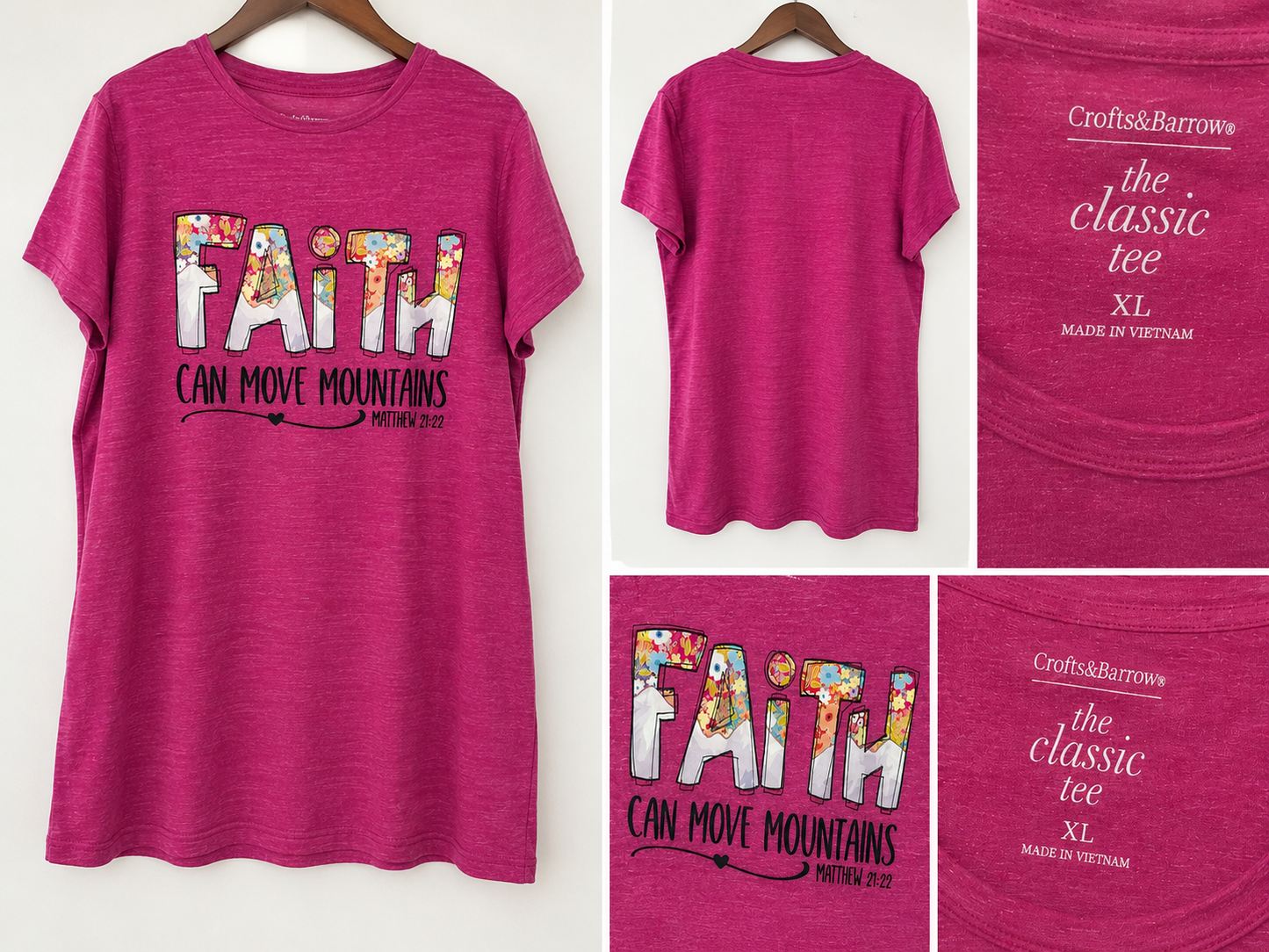 Faith Can Move Mountains Christian Graphic Tee XL | Floral Inspirational Shirt