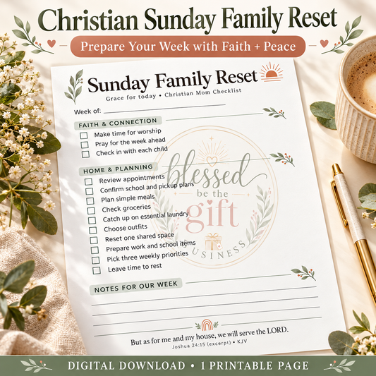 Christian Sunday Family Reset Checklist Printable | Weekly Preparation Planne