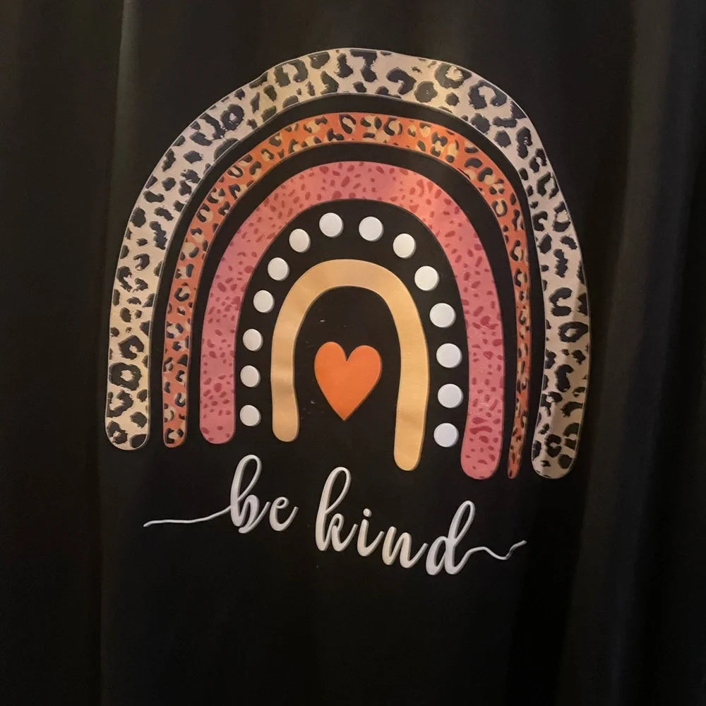 Be Kind Rainbow Graphic Tee | Leopard Print Rainbow Shirt | Inspirational Women's T-Shirt