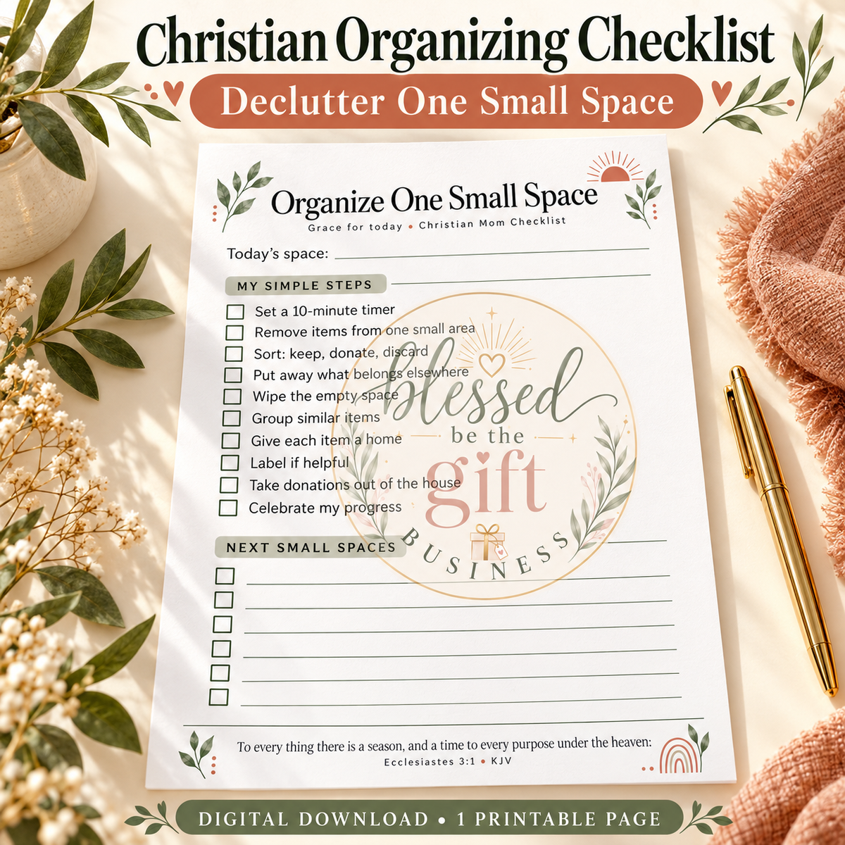 Christian Organizing Checklist Printable | Declutter One Small Space
