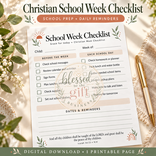 Christian School Week Checklist Printable | Kids’ School Preparation Planner