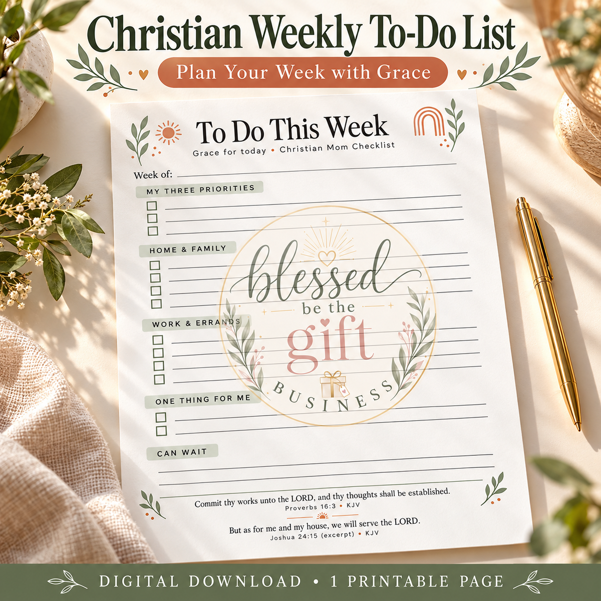 Christian Weekly To-Do List Printable | Faith-Based Mom Planner