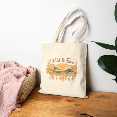 Wild & Free Canvas Tote Bag — Boho Nature Sunset Grocery & Beach Bag